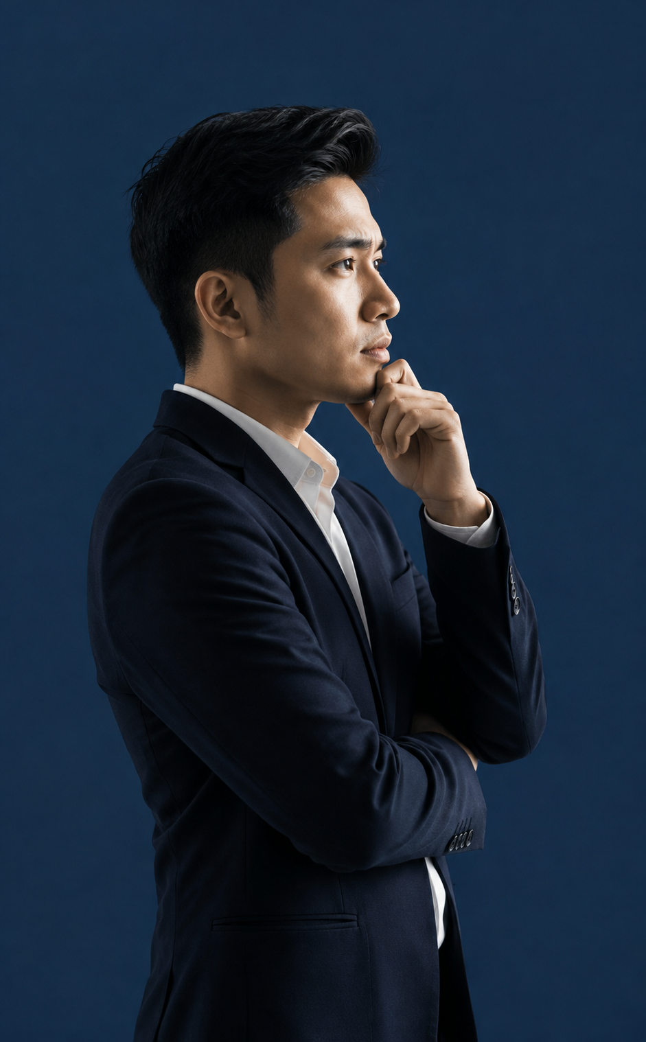 Professional reflecting before making a career decision
